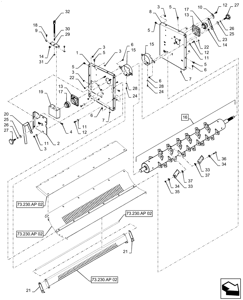 Схема запчастей Case IH 7140 - (73.230.AJ[05]) - 6 ROW FLAIL CHOPPER BODY ASSY (73) - RESIDUE HANDLING