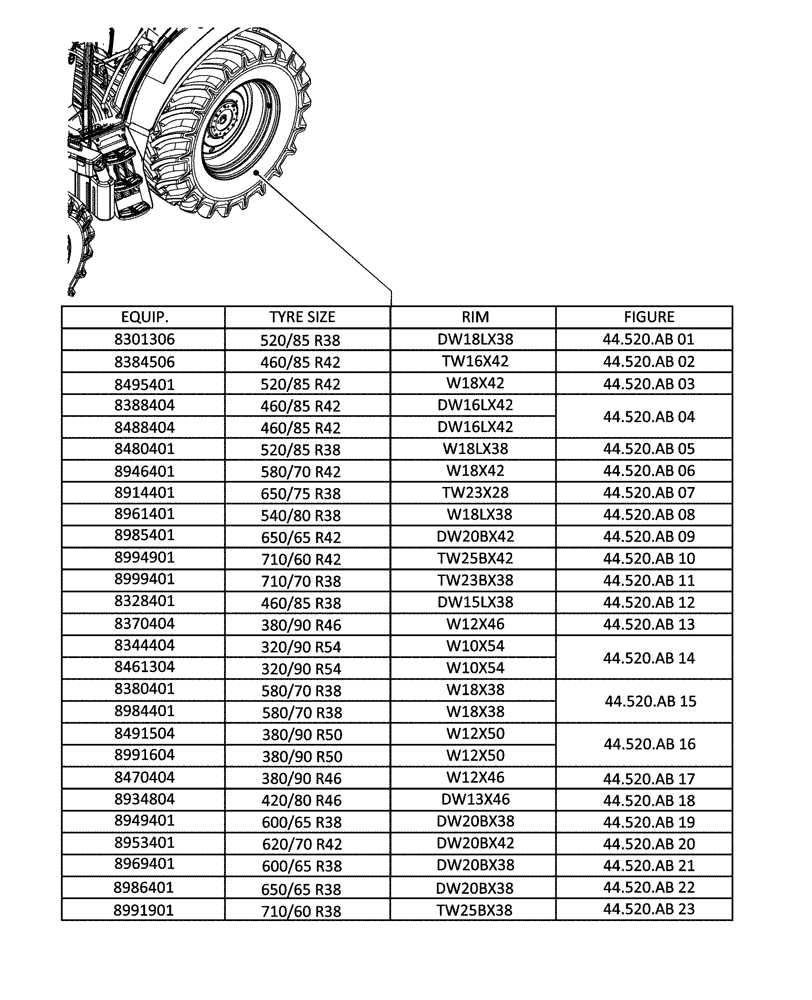 Схема запчастей Case IH PUMA 165 - (44.000.00[02]) - SECTION INDEX - WHEELS, REAR (44) - WHEELS