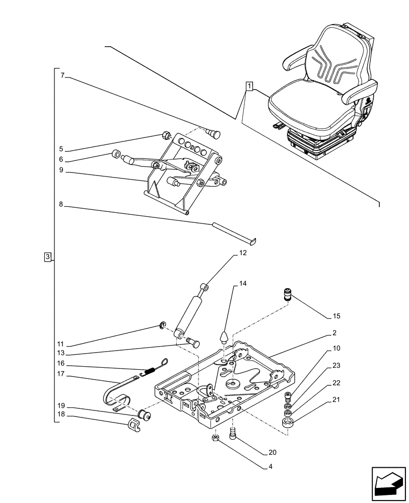 Схема запчастей Case IH FARMALL 105C - (90.124.AK[04]) - VAR - 332850 - DRIVER SEAT (W/ ARMREST, 15° SWIVEL), SUSPENSION, COMPONENTS, CAB (90) - PLATFORM, CAB, BODYWORK AND DECALS