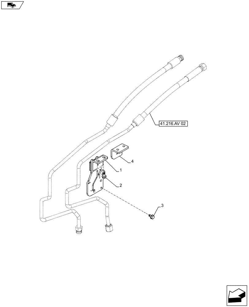 Схема запчастей Case IH FARMALL 105U - (41.200.AO[02]) - STD + VAR - 390335 - STEERING LINE, SUPPORT (W/O PNEUMATIC TRAILER BRAKE) (41) - STEERING