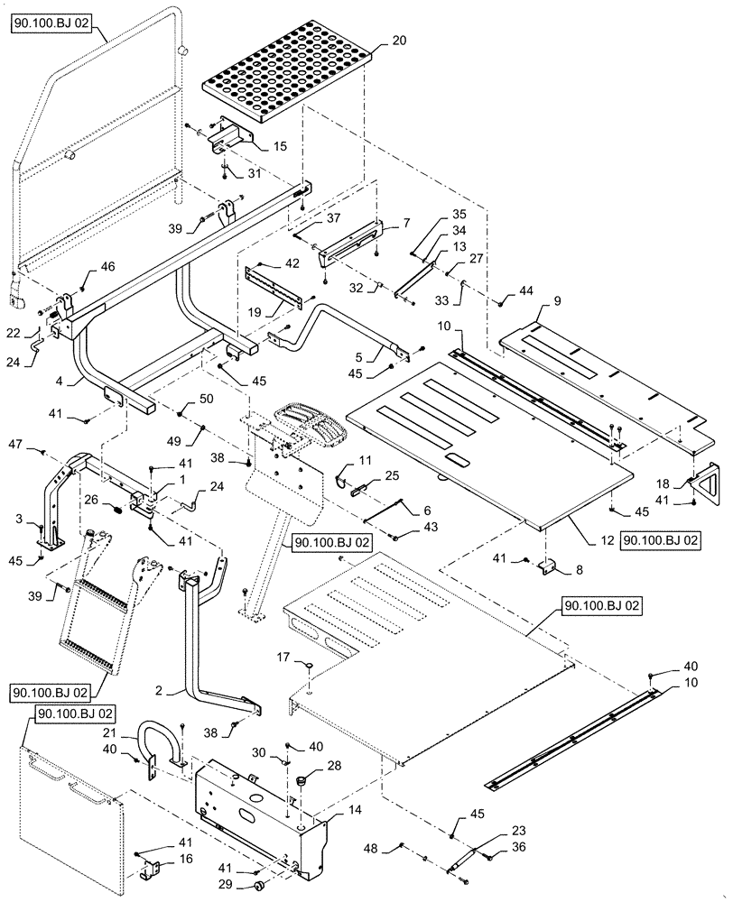 Схема запчастей Case IH 5140 - (90.100.BJ[01]) - COVER ASSY, ENGINE (90) - PLATFORM, CAB, BODYWORK AND DECALS