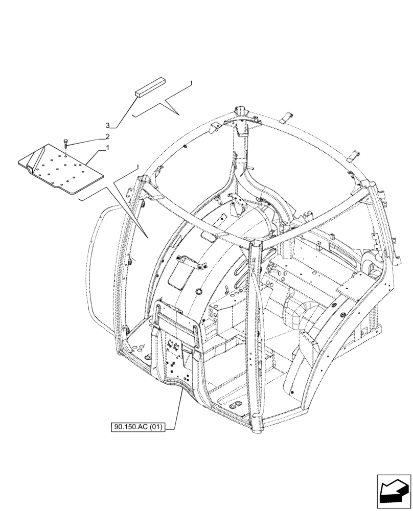 Схема запчастей Case IH PUMA 150 - (90.150.AC[08]) - VAR - 391136, 758011, 758012, 758013, 758014, 758015, 758016, 758017, 758018, 758019, 758020, 758021 - CAB FRAME, FLOOR (90) - PLATFORM, CAB, BODYWORK AND DECALS