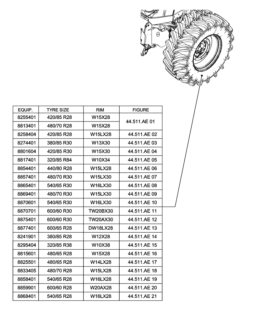 Схема запчастей Case IH PUMA 150 - (00.000.44[01]) - PICTORIAL INDEX - WHEELS, FRONT (00) - GENERAL & PICTORIAL INDEX