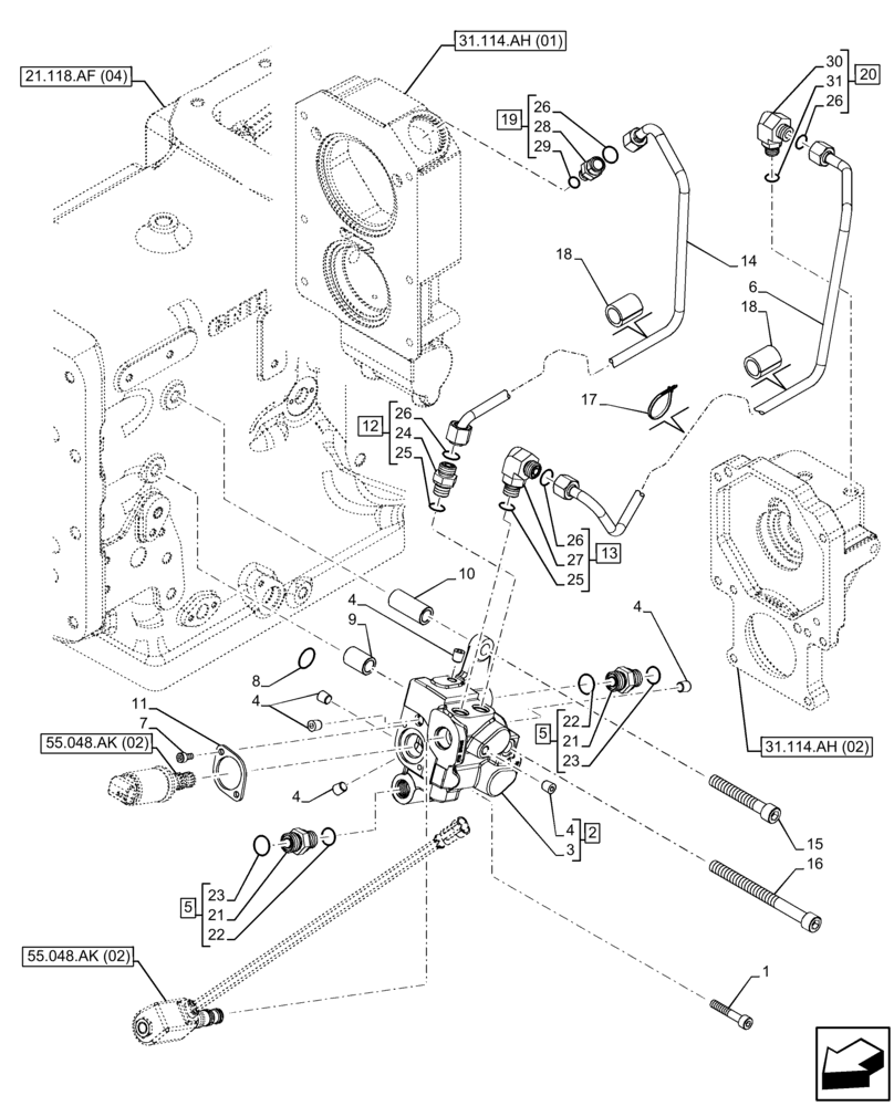 Схема запчастей Case IH FARMALL 95C - (31.104.AR[05]) - VAR - 744580, 744581, 744990 - PTO, CONTROL VALVE, 4WD (31) - IMPLEMENT POWER TAKE OFF