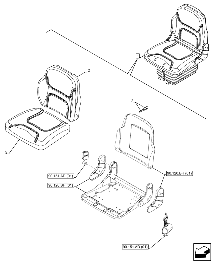 Схема запчастей Case IH FARMALL 85C - (90.120.AE[01]) - VAR - 391684 - DRIVER SEAT, CUSHION, CAB (90) - PLATFORM, CAB, BODYWORK AND DECALS