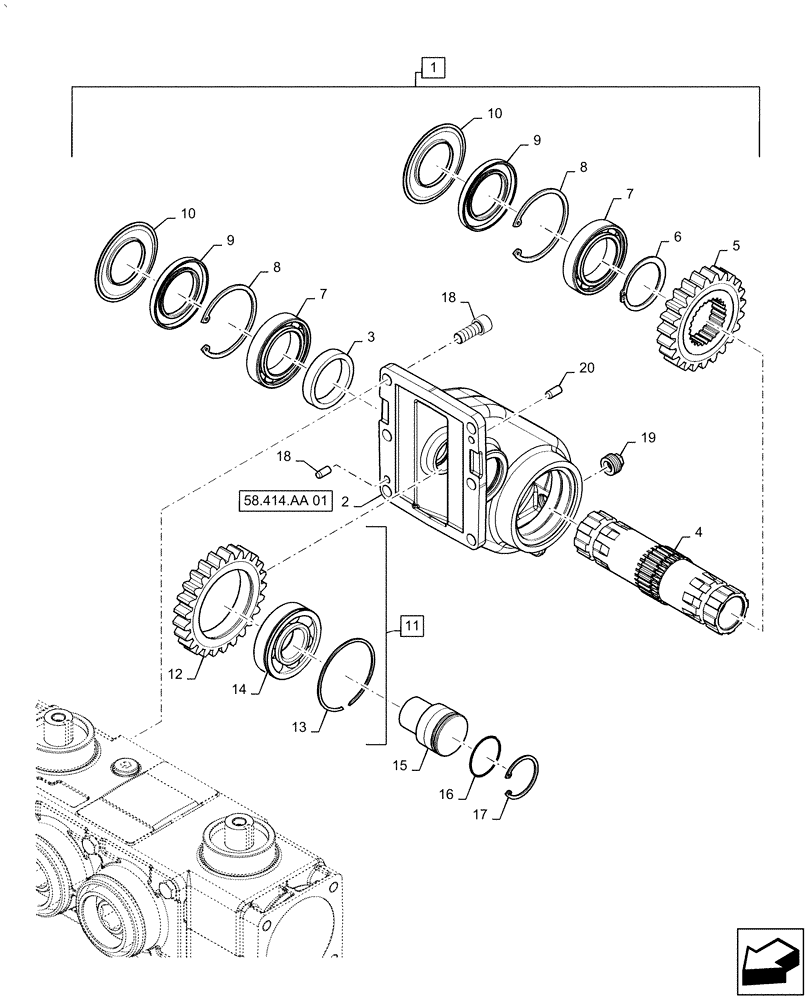 Схема запчастей Case IH 5506-65 - (58.414.AA[02]) - GEARBOX ASSY, WITHOUT CHOPPER (58) - ATTACHMENTS/HEADERS