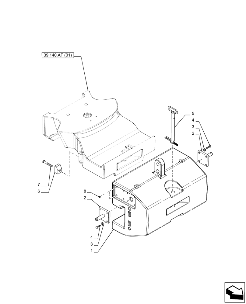 Схема запчастей Case IH PUMA 185 - (39.140.AF[02]) - VAR - 758098 - FRONT WEIGHT (1000 KG) (39) - FRAMES AND BALLASTING
