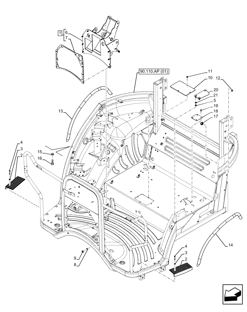 Схема запчастей Case IH FARMALL 75C - (90.110.AP[04]) - VAR - 334187, 334190, 335743, 335744, 335792, 392315 - PLATFORM, W/O CAB (BLACK) (90) - PLATFORM, CAB, BODYWORK AND DECALS