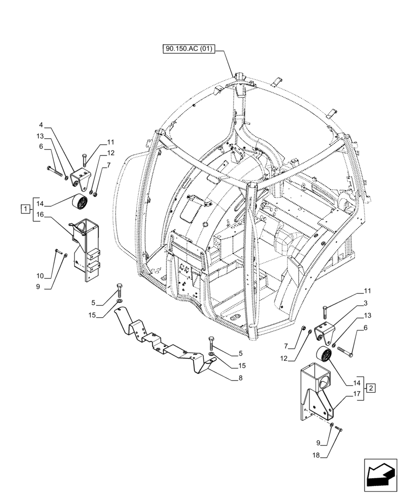 Схема запчастей Case IH PUMA 150 - (90.150.AE) - VAR - 391183 - 391184 - CAB, MOUNT, FRONT (90) - PLATFORM, CAB, BODYWORK AND DECALS