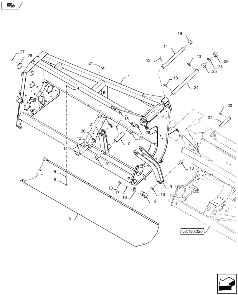 Схема запчастей Case IH 4412F-30 - (58.130.030) - HEADER FRAME, RH (58) - ATTACHMENTS/HEADERS