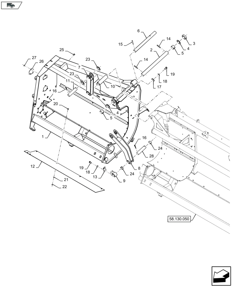 Схема запчастей Case IH 4408F-30 - (58.130.060) - HEADER FRAME, RH (58) - ATTACHMENTS/HEADERS