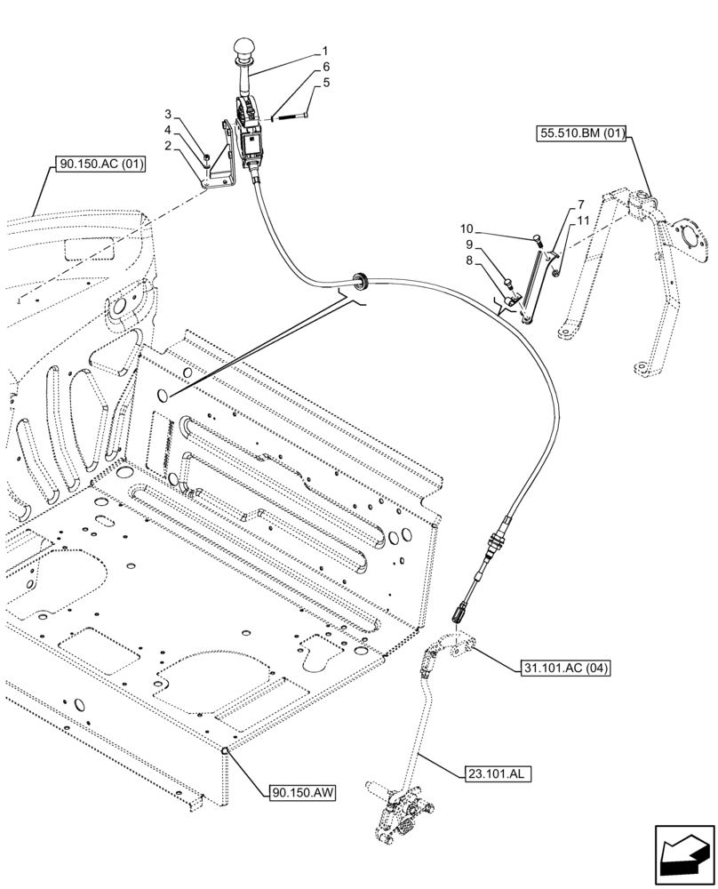 Схема запчастей Case IH FARMALL 115C - (21.160.AI[02]) - VAR - 390328, 743559 - 4WD, W/ MECHANICAL ENGAGEMENT, CONTROL LEVER (21) - TRANSMISSION