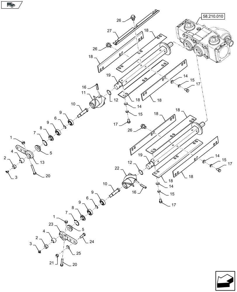 Схема запчастей Case IH 4412F-30 - (58.210.030) - ROW UNIT ROLLER (58) - ATTACHMENTS/HEADERS