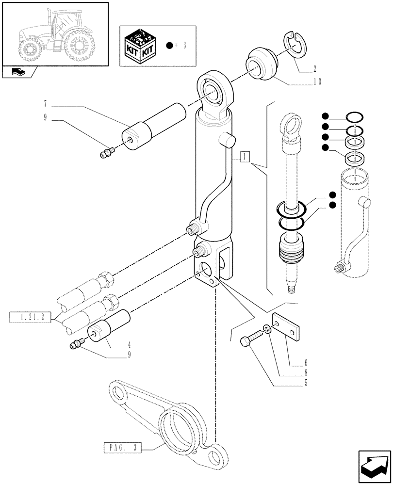 Схема запчастей Case IH PUMA 115 - (1.21.3[02]) - SUSPENDED FRONT AXLE W/MULTI-PLATE DIFF. LOCK - CYLINDER AND REL. PARTS (VAR.330429-330430-330414-330427) (04) - FRONT AXLE & STEERING