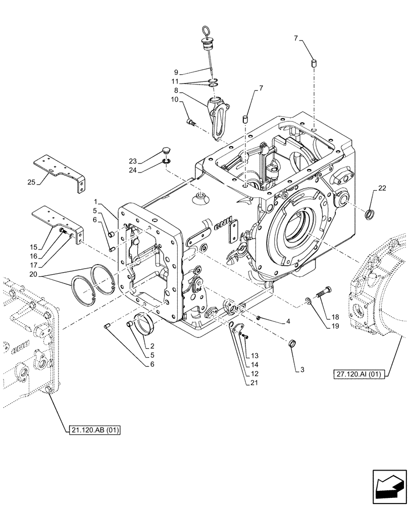 Схема запчастей Case IH FARMALL 115C - (21.118.AF[02]) - VAR - 330581, 390328, 743559 - TRANSMISSION, DRIVE, HOUSING (21) - TRANSMISSION