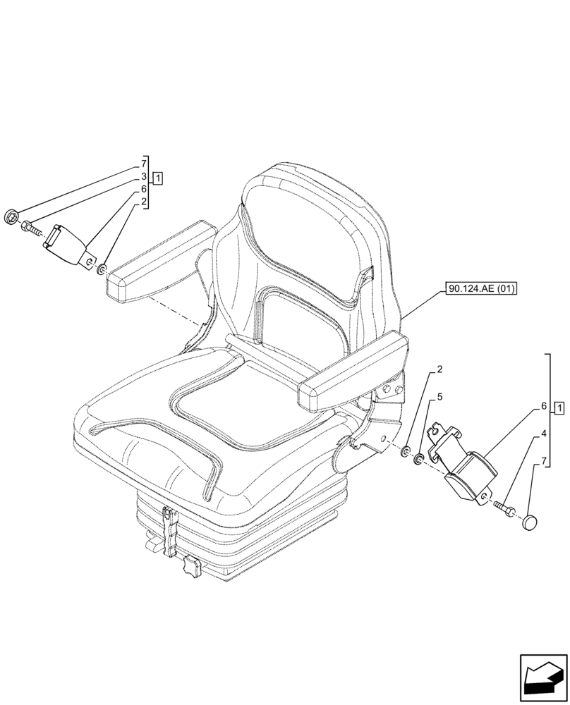 Схема запчастей Case IH FARMALL 75C - (90.151.AD[08]) - VAR - 330706 - SEAT BELT (90) - PLATFORM, CAB, BODYWORK AND DECALS