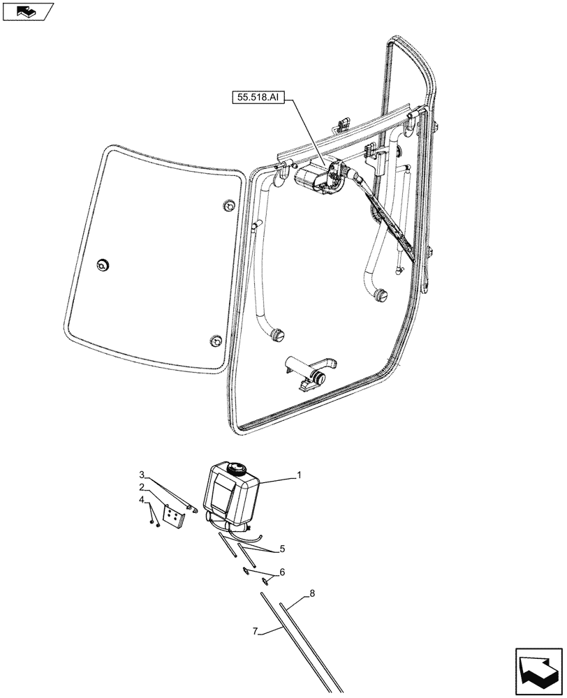 Схема запчастей Case IH FARMALL 105U - (55.518.AT[02]) - VAR - 330642 - WINDSHIELD WASH RESERVOIR, REAR - END YR 09-JUN-2013 (55) - ELECTRICAL SYSTEMS