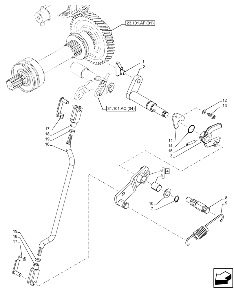 Схема запчастей Case IH FARMALL 95C - (23.101.AL) - VAR - 390328, 743559 - 4WD, W/ MECHANICAL ENGAGEMENT, HANDLE, TIE-ROD (23) - FOUR WHEEL DRIVE SYSTEM