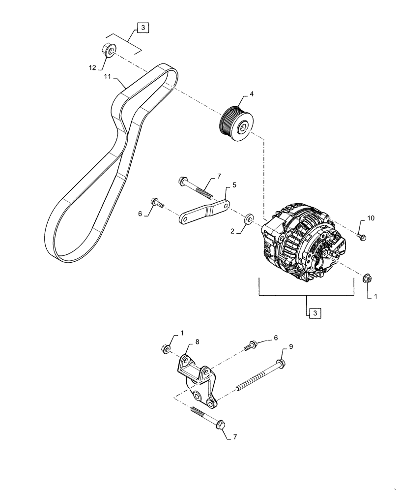 Схема запчастей Case IH 5140 - (55.301.AD[01]) - ALTERNATOR ASSY, MOUNTING PARTS (55) - ELECTRICAL SYSTEMS