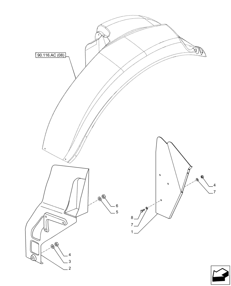 Схема запчастей Case IH PUMA 220 CVT - (90.116.AC[09]) - VAR - 758181, 758182, 758183 - WIDE REAR FENDERS, SUPPORT (90) - PLATFORM, CAB, BODYWORK AND DECALS