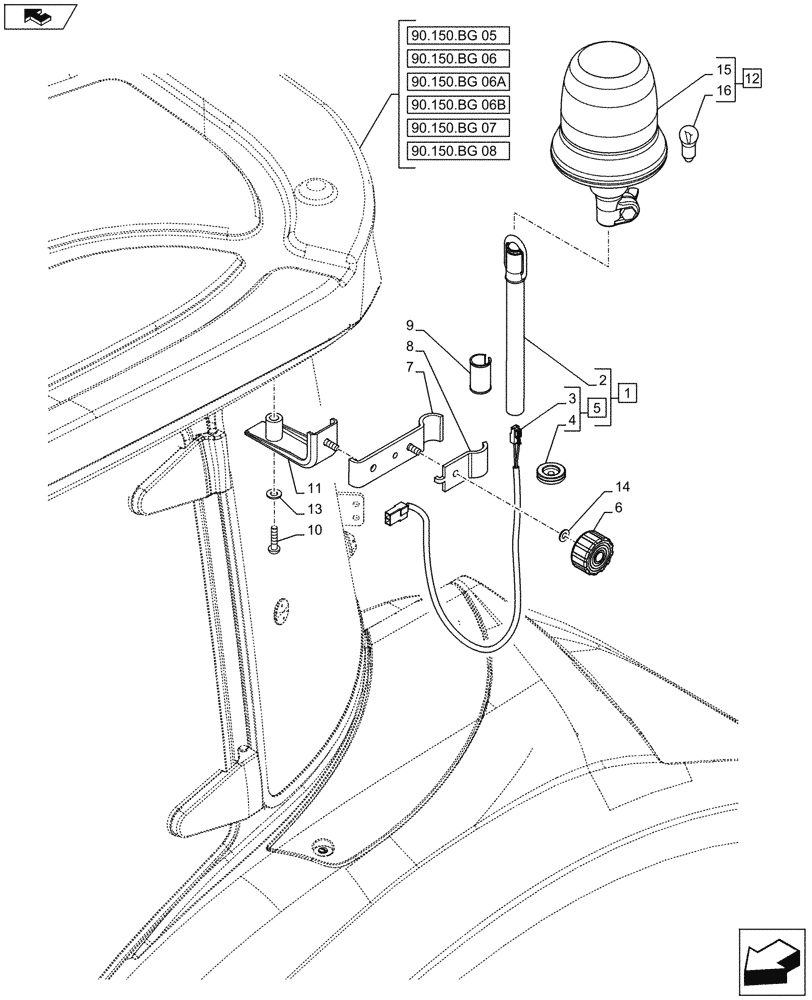 Схема запчастей Case IH FARMALL 105U - (55.404.AC[03]) - VAR - 334916 - ROTARY BEACON, LEFT SIDE, ISO - END YR 02-JUL-2015 (55) - ELECTRICAL SYSTEMS