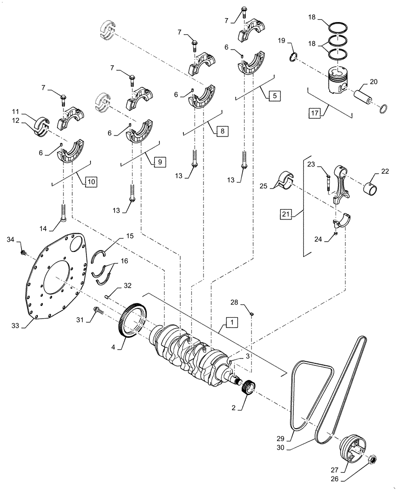 Схема запчастей Case IH FARMALL 50C - (10.103.AA[02]) - ENGINE, PISTON, CONNECTING ROD & CRANKSHAFT, FARMALL 40C, 50C (10) - ENGINE