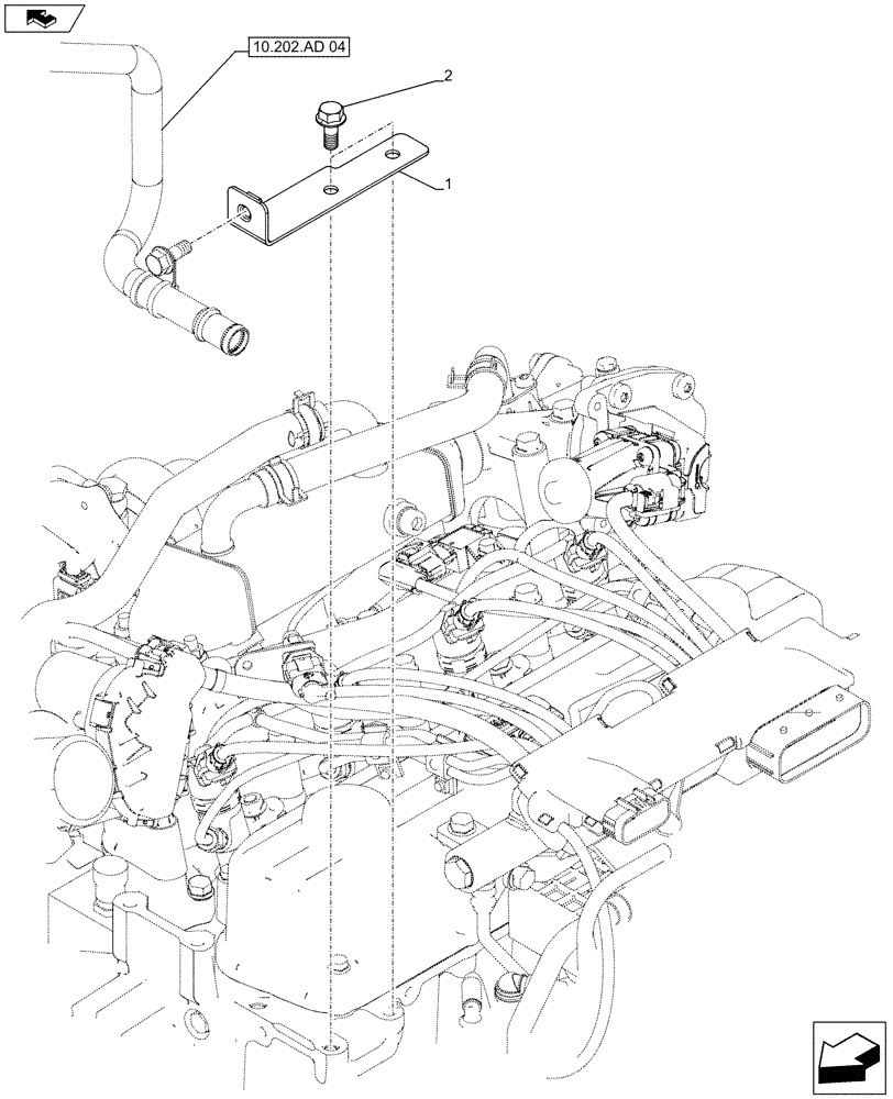 Схема запчастей Case IH FARMALL 115U - (10.202.AD[05]) - STD + VAR - 390335 - BRACKET, BLOW-BY PIPE (10) - ENGINE