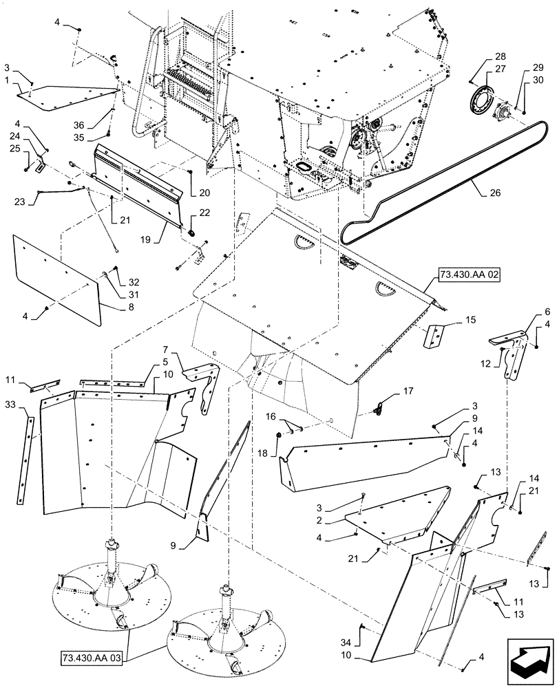 Схема запчастей Case IH 7140 - (73.430.AA[01]) - SPREADER HOOD (73) - RESIDUE HANDLING