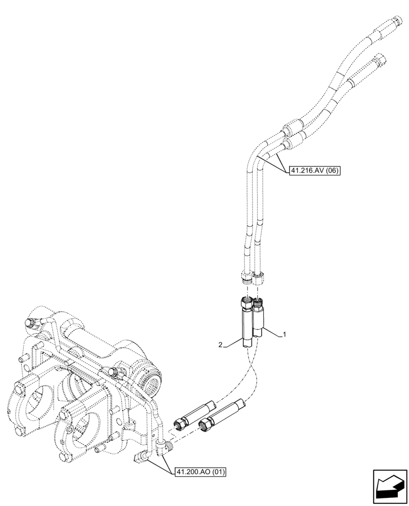 Схема запчастей Case IH FARMALL 95C - (41.216.AV[07]) - VAR - 337323, 390328, 743559, 743560, 744580, 744581, 744990 - HYDRAULIC STEERING, CYLINDER, LINE (SHUTTLE) 4WD (41) - STEERING