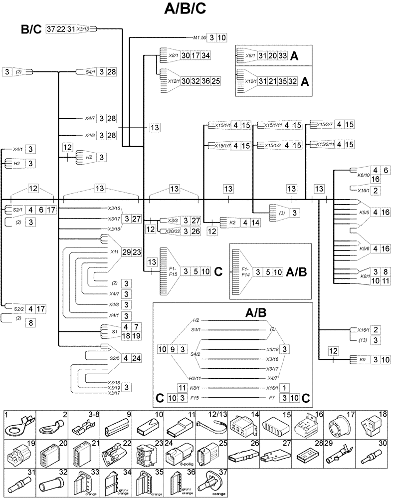 Схема запчастей Case IH C55 - (04-10[01]) - ELECTRIC CABLE - INSTRUMENT PANEL (04) - ELECTRICAL SYSTEMS