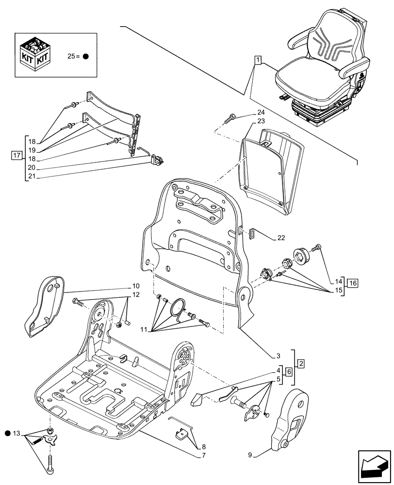 Схема запчастей Case IH FARMALL 75C - (90.124.AM[02]) - VAR - 332850 - DRIVER SEAT (W/ ARMREST, 15° SWIVEL), FRAME, CAB (90) - PLATFORM, CAB, BODYWORK AND DECALS