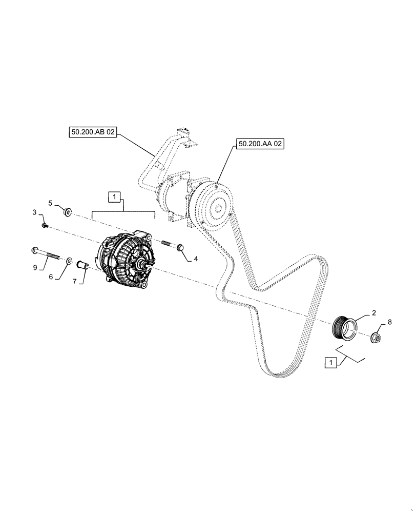 Схема запчастей Case IH 7140 - (55.301.AD[02]) - ALTERNATOR, MOUNTING PARTS (55) - ELECTRICAL SYSTEMS