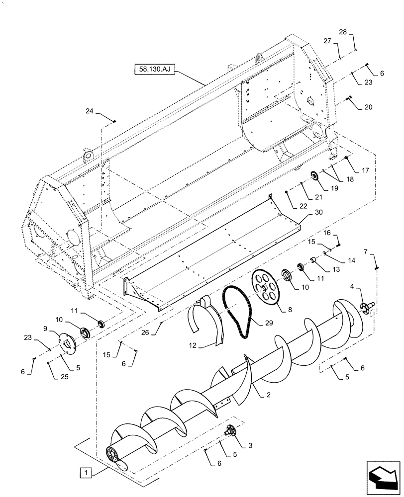 Схема запчастей Case IH 5505-65 - (58.218.AG[01]) - AUGER ASSY (58) - ATTACHMENTS/HEADERS