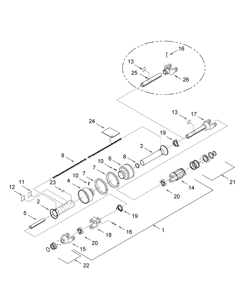 Схема запчастей Case IH 2016 - (20.07[01]) - DRIVE SHAFT, PRIOR TO PIN CCC0022701 (58) - ATTACHMENTS/HEADERS