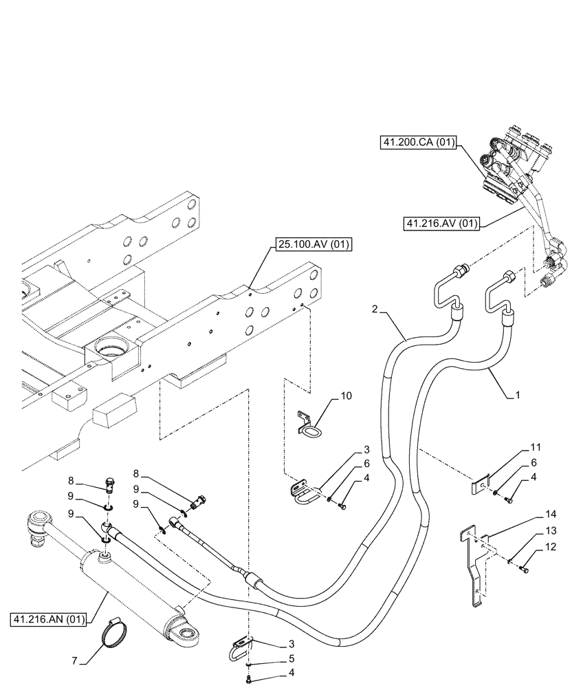 Схема запчастей Case IH FARMALL 95C - (41.216.AV[03]) - VAR - 330581 - HYDRAULIC STEERING, CYLINDER, LINE, POWERSHUTTLE (41) - STEERING