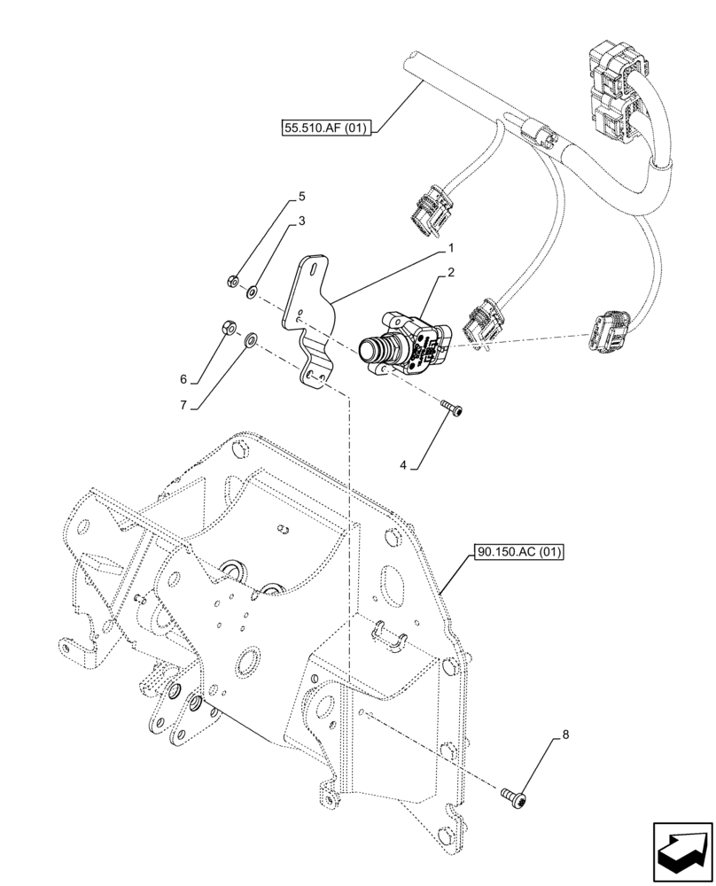 Схема запчастей Case IH FARMALL 95C - (55.405.CW[02]) - VAR - 337323, 390328, 743559, 743560, 743561, 744580, 744581, 744990 - BRAKE, JUNCTION (SHUTTLE) 4WD (55) - ELECTRICAL SYSTEMS