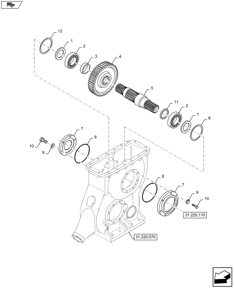 Схема запчастей Case IH LB424R XL - (31.220.100) - MAIN GEARBOX, ARM SHAFT (31) - IMPLEMENT POWER TAKE OFF