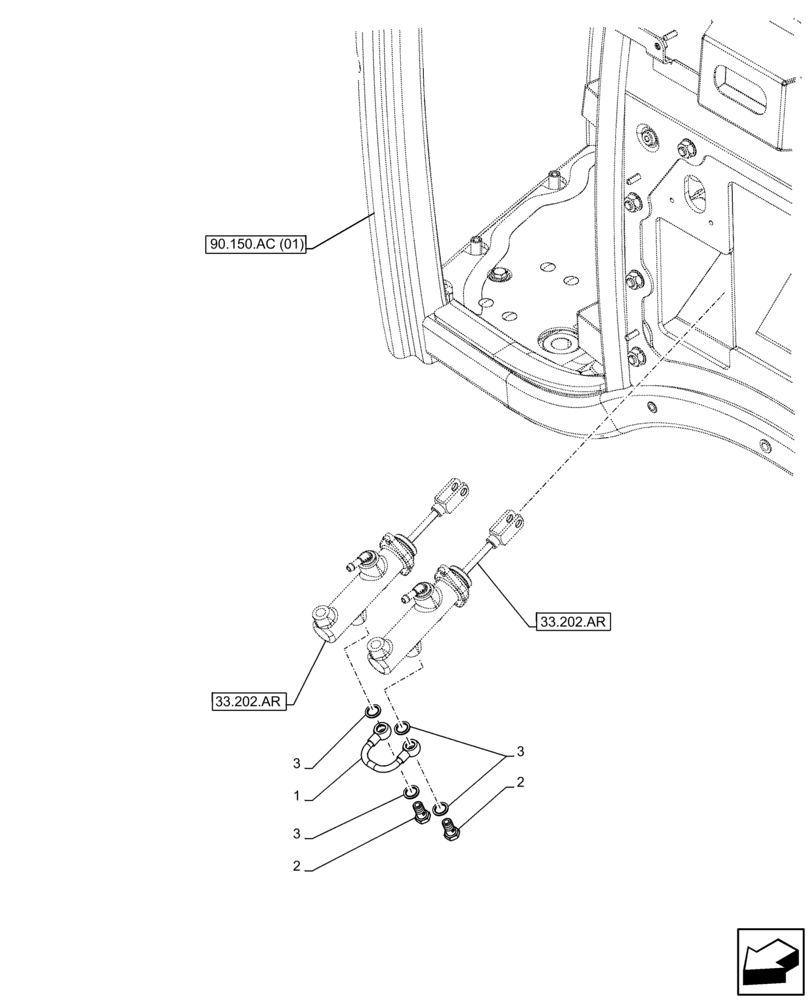 Схема запчастей Case IH FARMALL 95C - (33.202.BO) - VAR - 330581, 337323, 390328, 743559, 743560, 744580, 744581, 744990 - BRAKE CYLINDER, LINES (33) - BRAKES & CONTROLS