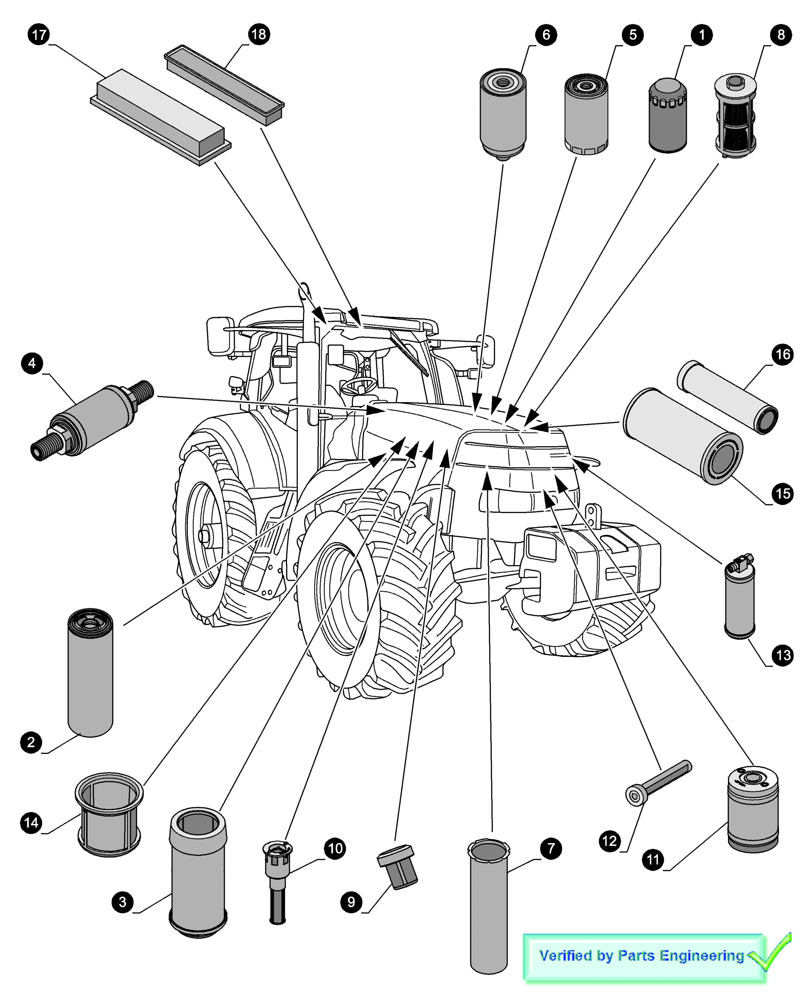 Схема запчастей Case IH MAXXUM 140 - (05.100.04[01]) - MAINTENANCE PARTS - FILTERS (05) - SERVICE & MAINTENANCE