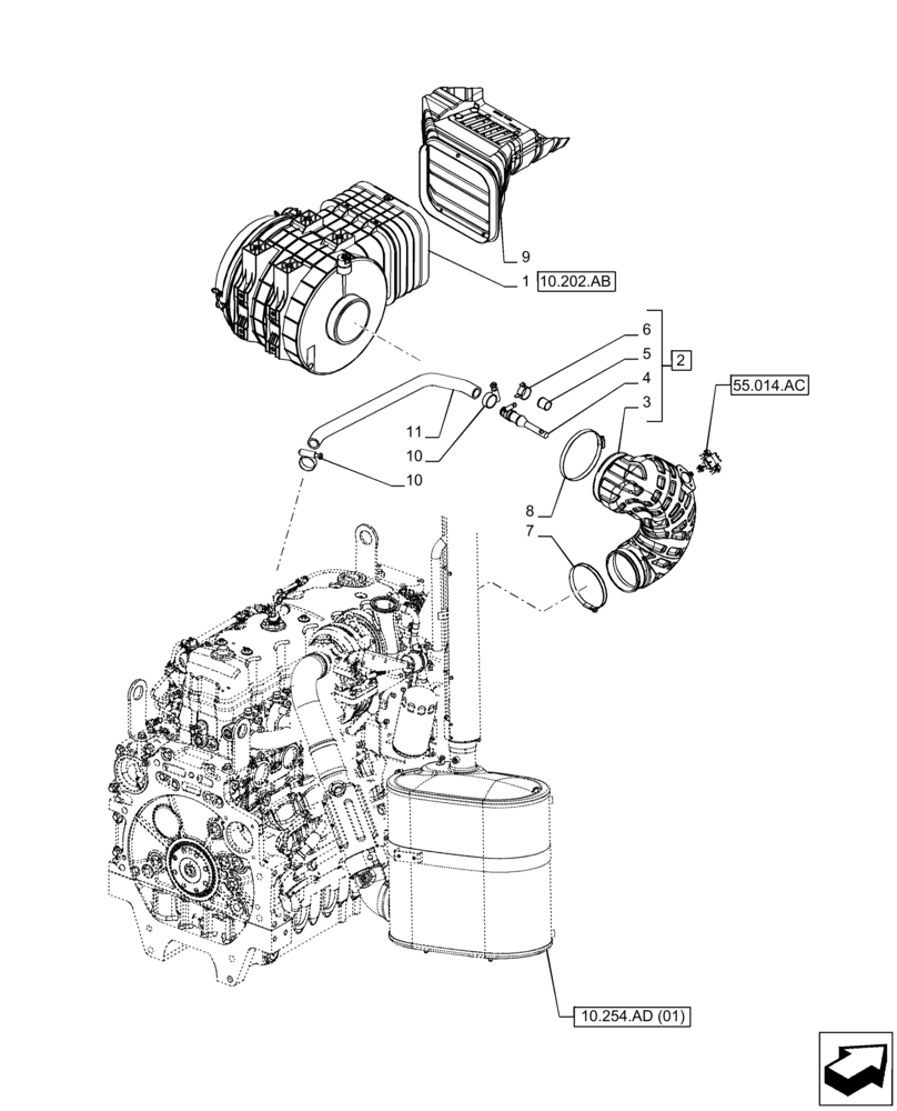 Схема запчастей Case IH PUMA 200 - (10.202.AK) - VAR - 391130, 758000 - AIR CLEANER, LINES (10) - ENGINE