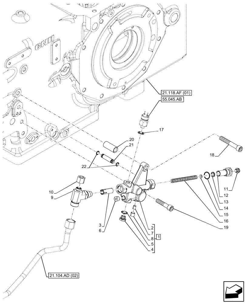 Схема запчастей Case IH FARMALL 85C - (31.104.AR[02]) - VAR - 330581 - PTO, CONTROL VALVE (31) - IMPLEMENT POWER TAKE OFF