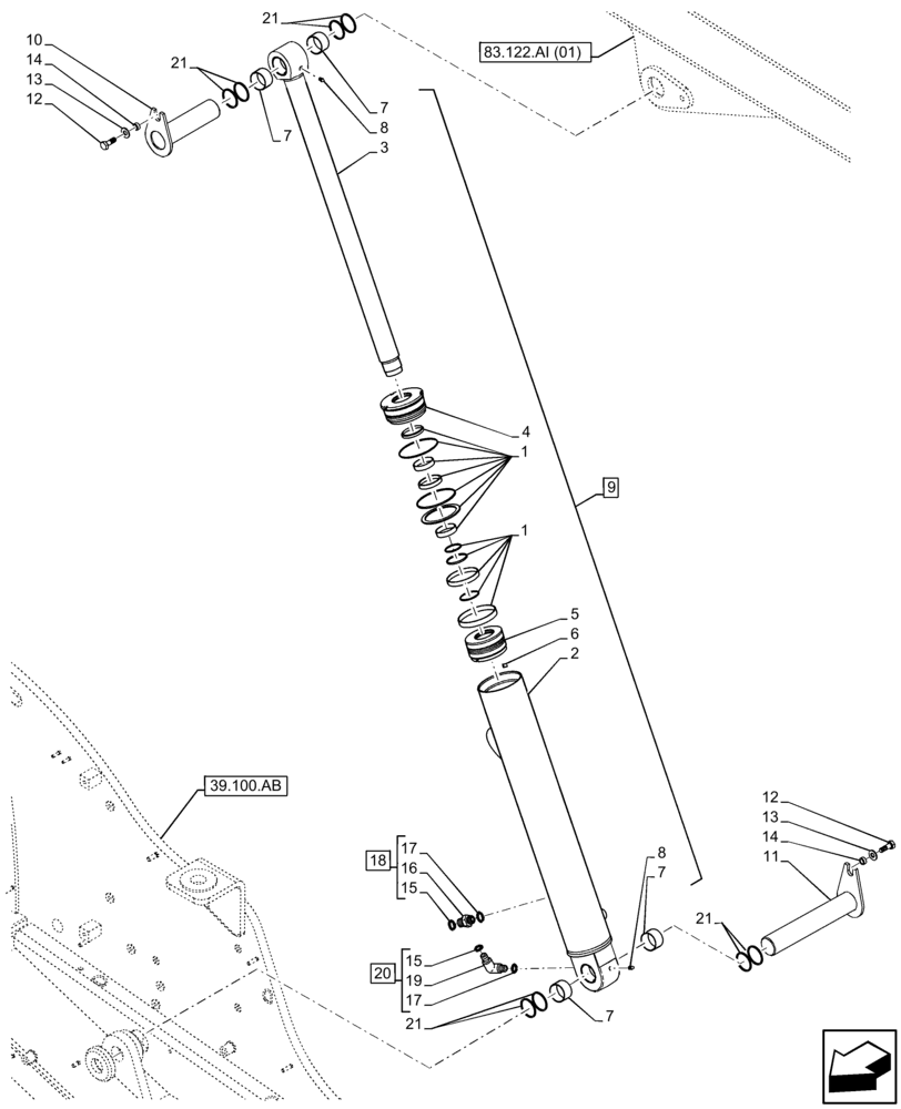 Схема запчастей Case IH FARMLIFT 935 - (35.740.AI) - BOOM CYLINDER, COMPENSATOR (9M) (35) - HYDRAULIC SYSTEMS