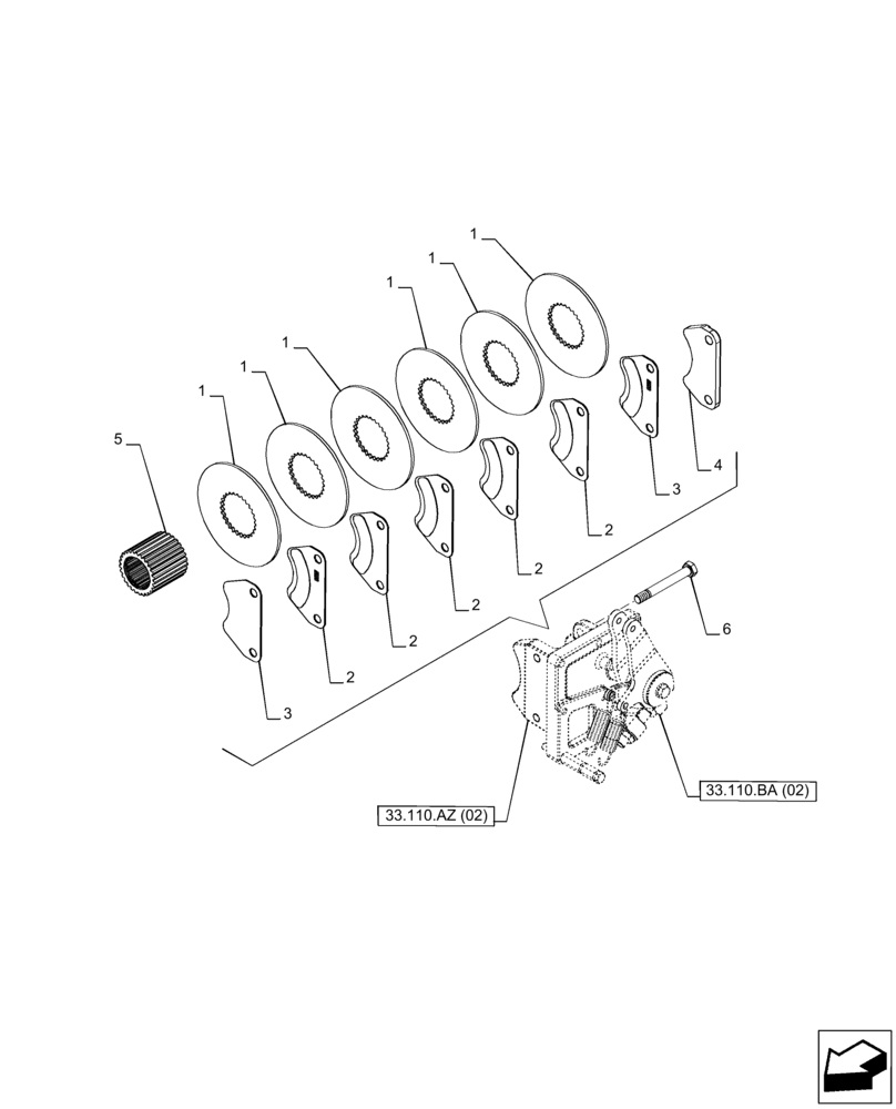 Схема запчастей Case IH PUMA 200 CVT - (33.110.AV[02]) - VAR - 391148 - PARKING BRAKE, DISC (33) - BRAKES & CONTROLS