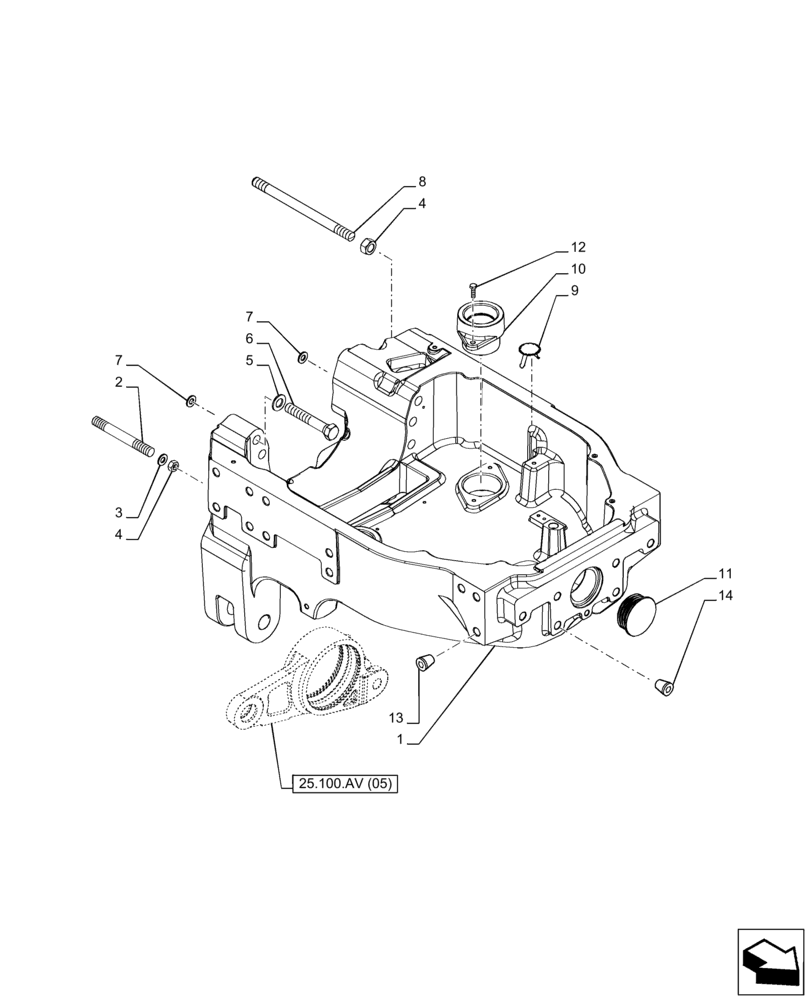 Схема запчастей Case IH PUMA 150 - (25.100.AV[02]) - VAR - 758045, 758046 - SUSPENDED FRONT AXLE, FRONT AXLE SUPPORT (25) - FRONT AXLE SYSTEM