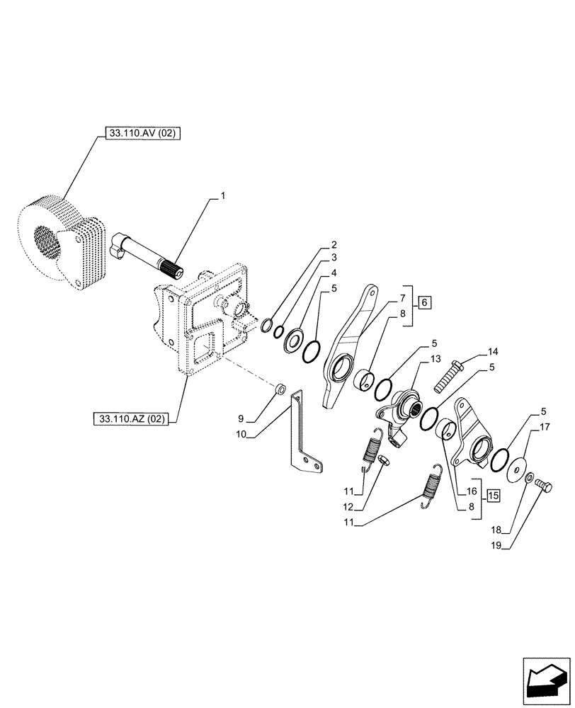 Схема запчастей Case IH PUMA 150 CVT - (33.110.BA[02]) - VAR - 391148 - PARKING BRAKE, LEVER (33) - BRAKES & CONTROLS