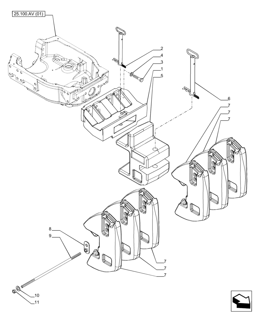 Схема запчастей Case IH PUMA 165 CVT - (39.140.AF[04]) - VAR - 758097 - FRONT WEIGHT (500 KG) (39) - FRAMES AND BALLASTING