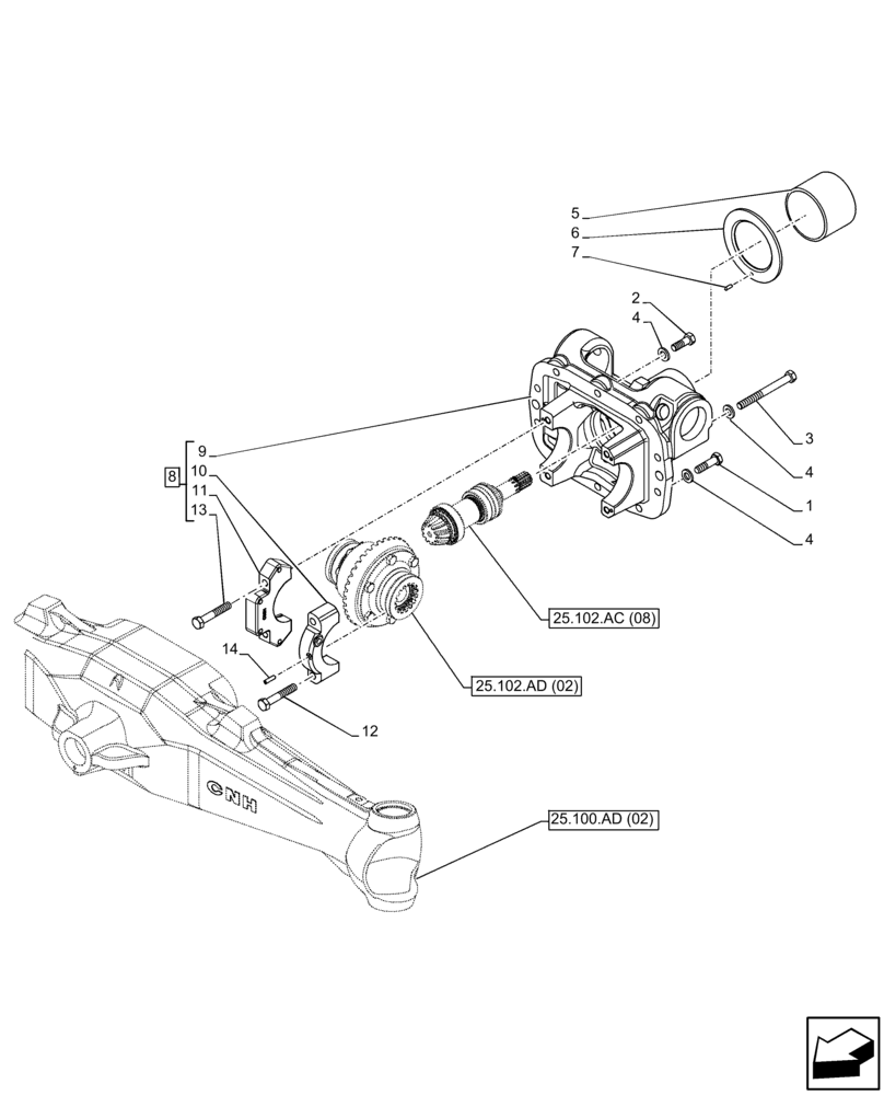 Схема запчастей Case IH FARMALL 115C - (25.102.AC[07]) - VAR - 743560 - FRONT AXLE, DIFFERENTIAL, CARRIER (25) - FRONT AXLE SYSTEM