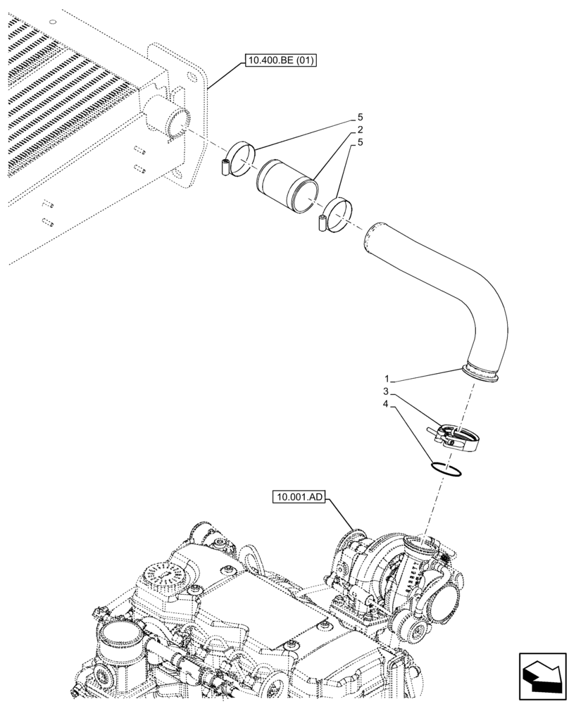 Схема запчастей Case IH FARMLIFT 632 - (10.310.AB) - AFTERCOOLER LINE, OUTLET (10) - ENGINE