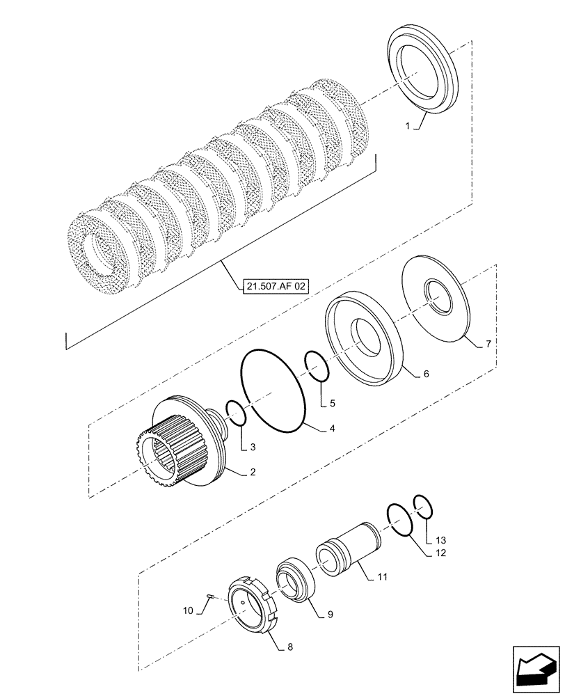 Схема запчастей Case IH MAGNUM 180 - (21.507.AF[03]) - 4WD ENGAGEMENT CLUTCH CONTROL, SPLINED COUPLING (21) - TRANSMISSION