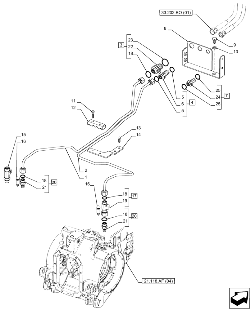 Схема запчастей Case IH PUMA 220 CVT - (33.202.AP[02]) - VAR - 391231, 758270, 758271, 758272, 758273 - BRAKE LINE, CVT (33) - BRAKES & CONTROLS